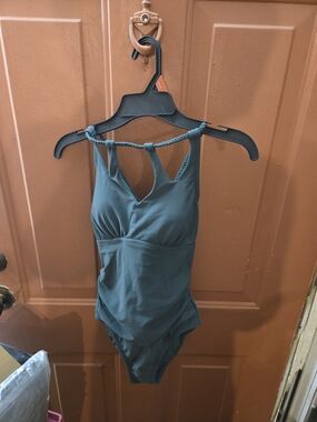 Teal One-Piece Swimsuit with Braided Straps